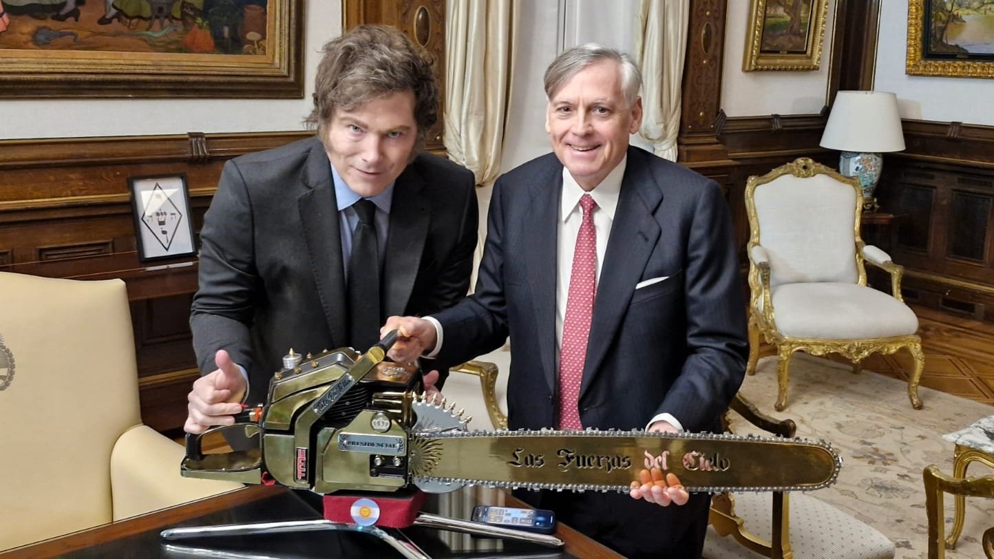 Javier Milei junto a Jesús Huerta de Soto en Casa Rosada.